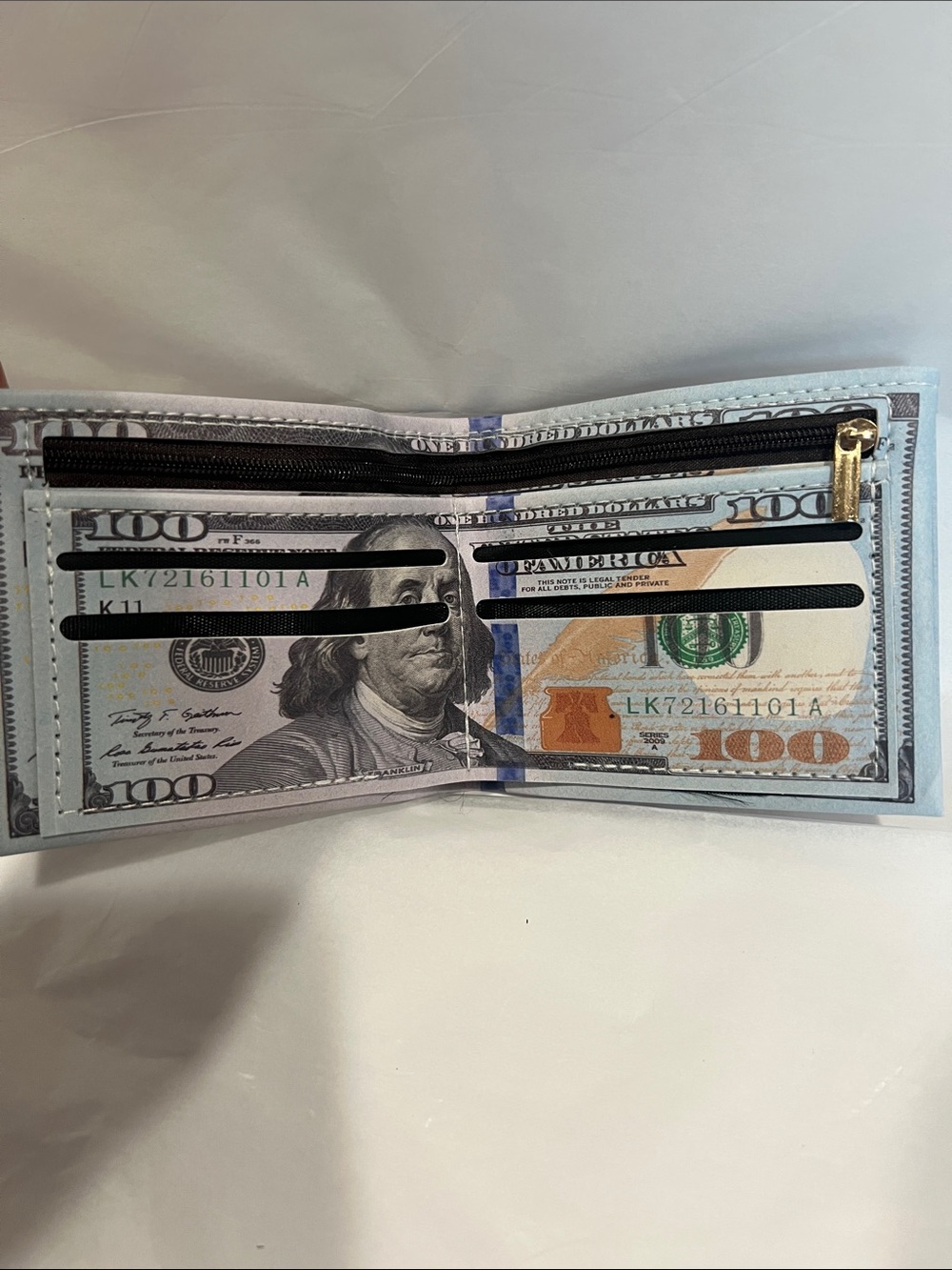 FUN Men's Blue Money Print Bi-Fold Wallet
